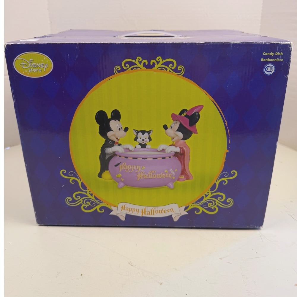 Disney Store Mickey Minnie Mouse Halloween Cauldron Candy Dish Figaro Ceramic